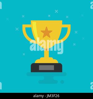 Cup Trofeo vettore icona piatta con stella su sfondo ciano Illustrazione Vettoriale