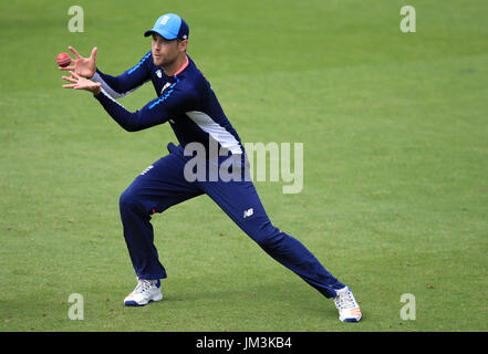 Dawid Malan inglese durante una sessione di reti al Kia Oval, Londra. PREMERE ASSOCIAZIONE foto. Data immagine: Martedì 25 luglio 2017. Vedi storia della PA CRICKET England. Il credito fotografico dovrebbe essere: John Walton/PA Wire. Foto Stock