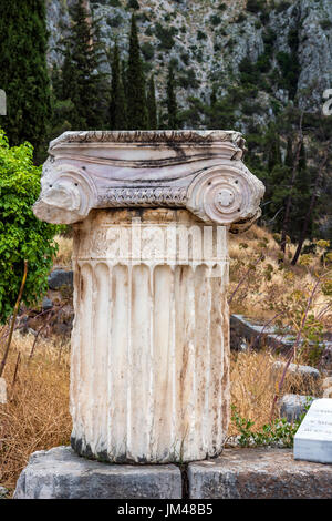 Colonna ionica, Tempio di Apollo a Delfi, Grecia centrale, Grecia Foto Stock