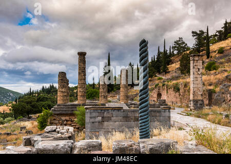 Tempio di Apollo a Delfi, Grecia centrale, Grecia Foto Stock