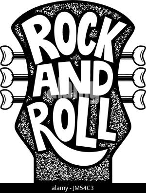 Rock and Roll. Disegnata a mano una frase di chitarra sulla testa del collo dello sfondo. Elemento di design per poster, emblema, segno. Illustrazione Vettoriale Illustrazione Vettoriale