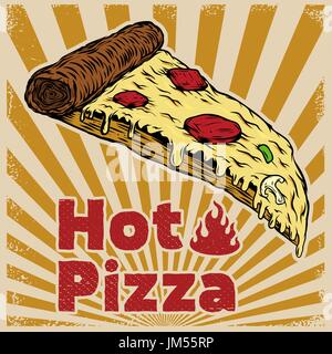 Pizza isolato su sfondo vintage. Elemento di design per poster, flyer. Illustrazione Vettoriale Illustrazione Vettoriale