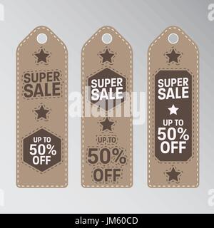 Esclusivo Super Banner di vendita con lo sconto Tag. Schermo piatto a colori e stile Design promozionali Illustrazione Vettoriale