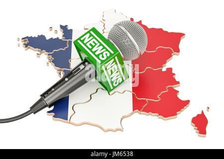 Il francese News concept, microfono news sulla mappa della Francia. Il rendering 3D Foto Stock