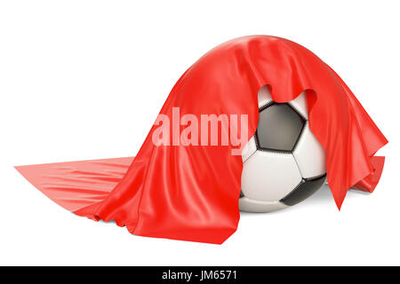 Pallone da calcio coperto panno rosso, 3D renderin isolati su sfondo bianco Foto Stock