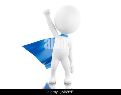 3D renderer immagine. Super Hero con blue cape. Isolato sullo sfondo bianco. Foto Stock