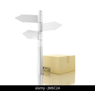3D renderer immagine. Scatole di cartone con segno post. Concetto di consegna. Isolato sfondo bianco Foto Stock