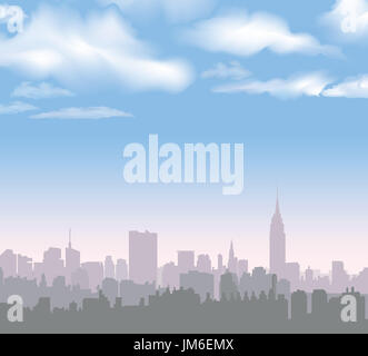 Skyline di New York. Vector usa paesaggio. Paesaggio urbano nelle prime ore del mattino. Skyline di Manhattan con l' Empire State Building Foto Stock