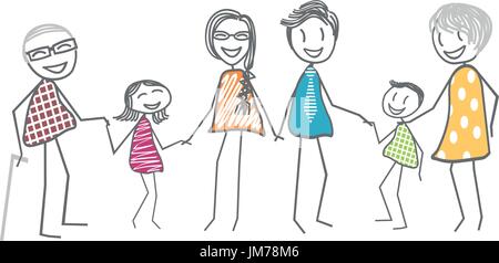 Una famiglia unita e felice e sorridente o ognuno dà una mano Illustrazione Vettoriale