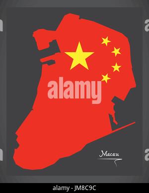 Macao Cina mappa con la bandiera nazionale cinese illustrazione Illustrazione Vettoriale