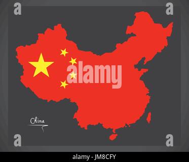 Cina mappa con la bandiera nazionale cinese illustrazione Illustrazione Vettoriale