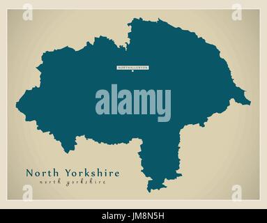 Mappa moderno - North Yorkshire County Inghilterra illustrazione del Regno Unito Illustrazione Vettoriale