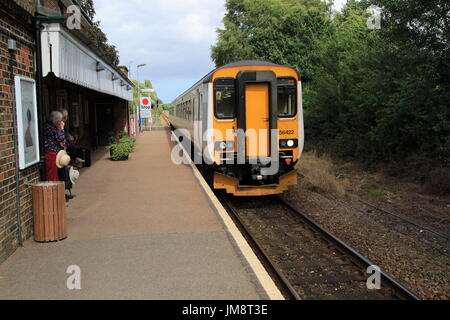 Classe 156 Super Sprinter treno diesel, Abellio maggiore Anglia, Melton stazione, Suffolk, Inghilterra, Regno Unito Foto Stock