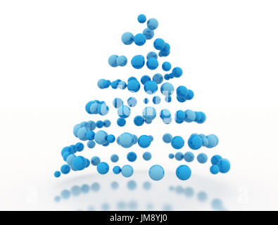 Albero di natale forma realizzato in 3d sfere su bianco pavimento lucido Foto Stock