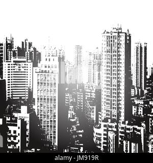 Panorama della città cartoon illustrazione in bianco e nero - vettore Illustrazione Vettoriale