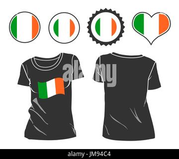 Maglietta di piccole dimensioni con l'Irlanda bandiera isolati su sfondo bianco Illustrazione Vettoriale