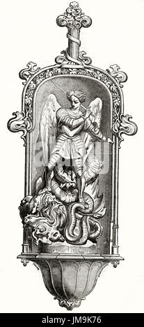 Vecchia incisa la riproduzione della statua Saint-Michael Champmotteux nella chiesa. Dopo Marochetti, pubblicato il Magasin pittoresco, Parigi, 1837 Foto Stock