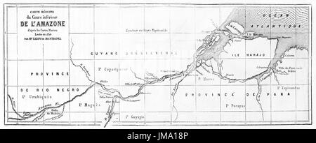 Mappa vecchia del Rio delle Amazzoni corso inferiore e la bocca, Brasile. Creato da Erhard e Bonaparte, pubblicato in Le Tour du Monde, Parigi, 1861 Foto Stock