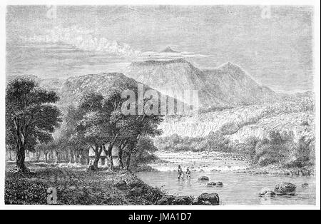 Vecchio vista del fiume Nera, Mauritius. Creato da Potemont, pubblicato in Le Tour du Monde, Parigi, 1861 Foto Stock