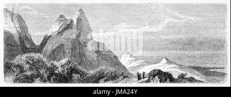 Vecchio vista della scoperta di montagna, Mauritius. Creato da Bérard, pubblicato in Le Tour du Monde, Parigi, 1861 Foto Stock