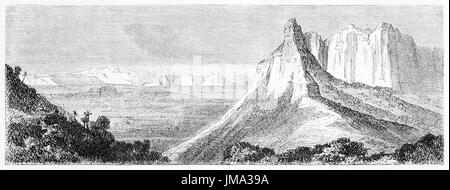 Vista vecchia di Le Pouce di montagna, Mauritius. Creato da Bérard, pubblicato in Le Tour du Monde, Parigi, 1861 Foto Stock