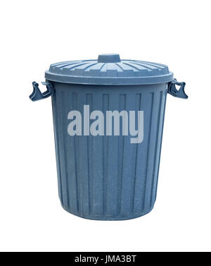 Blue recycling bin. Isolato su sfondo bianco con copia spazio e tracciato di ritaglio Foto Stock