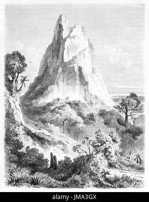 Vecchio vista del picco Long-Mountain, Mauritius. Creato da Bérard, pubblicato in Le Tour du Monde, Parigi, 1861 Foto Stock