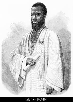 Ritratto di Hadji Moktar Bou el Mogdad in abiti bianchi tradizionali e collana, Saint-Louis Cadi, Senegal. Arte di Hadamard e Gauchard, 1861 Foto Stock