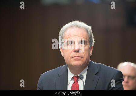 Washington DC, luglio 26, 2017, USA: il comitato del Senato sulla magistratura ora udito dal titolo: â€oeOversight del Foreign Agents Registration Act e tentativi di influenzare U.S. Elezioni: lezioni apprese dalle attuali e precedenti amministrazioni la onorevole Michael Horowitz Ispettore Generale U.S. Dipartimento di Giustizia di Washington DC Patsy Lynch/Alamy Foto Stock