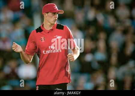 Leeds, Regno Unito. 26 Luglio, 2017. Paul Coughlin (Durham getti) durante la Natwest T20 Blast gioco tra Yorkshire Vichinghi v Durham getti di mercoledì 26 luglio 2017. Foto di Mark P Doherty. Credito: catturati Fotografia di luce limitata/Alamy Live News Foto Stock