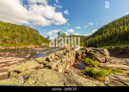 Sulla parte superiore della Rjukanfossen nella foresta norvegese in Tovdal. Norvegia Foto Stock