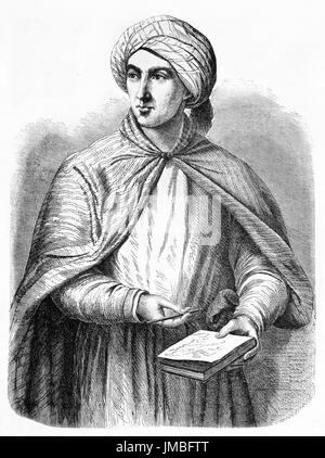 Vecchio ritratto inciso di Eduard Vogel (1829-1856), esploratore tedesco in Africa centrale prendendo appunti su piccolo quaderno. Di Trichon, 1861. Foto Stock