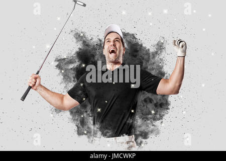 Giocatore di Golf con un nero uniforme di fuoriuscita di un getto di fumo . Foto Stock