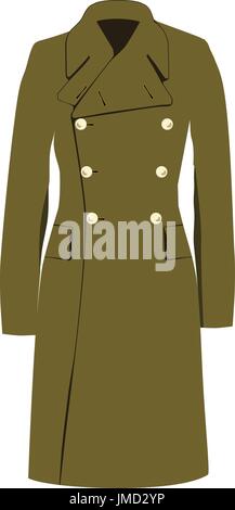 Illustrazione Vettoriale verde kaki militari esercito inverno, autunno ricoprire o trench coat. Doppio Petto cappotto. Illustrazione Vettoriale