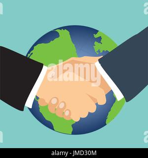 Vettore illustrazione di handshake. Sfondo per affari e finanza. Partnership Internazionale simbolo, concetto Illustrazione Vettoriale