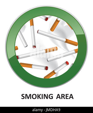Etichetta area fumatori. Icona area fumatori. Segno Info vettore. Foto Stock