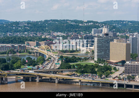 Fort Duquesne Bridge e Point State Park, Pittsburgh Foto Stock