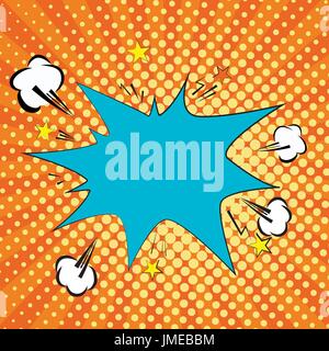 Arancione, giallo raggi e punti pop art background. nuvole e discorso bolla a stella per il testo. retrò illustrazione vettoriale per la progettazione Illustrazione Vettoriale