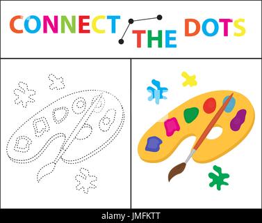 I bambini s gioco educativo per le abilità motorie. Collegare i punti dell'immagine. Per i bambini di età prescolare. Cerchio sulla linea tratteggiata e vernice. Pagina di colorazione. Illustrazione Vettoriale. Illustrazione Vettoriale