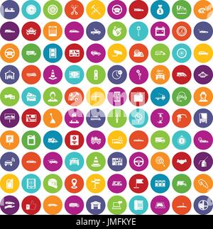 100 icone auto Imposta colore Illustrazione Vettoriale