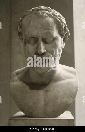 Demosthenes (384-332 a.C.). Uomo politico greco e oratore. Busto. Copia romana dopo un originale greco in bronzo dello scultore Polyeuctos. Trovato in Italia. Il museo del Louvre. Parigi. La Francia. Foto Stock