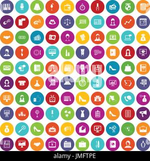 100 business donna icone Imposta colore Illustrazione Vettoriale