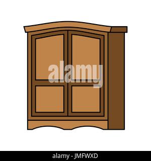 Armadio legno retrò. Mobili per vestiti. Cabinet vintage. Vecchia cassettiera Illustrazione Vettoriale