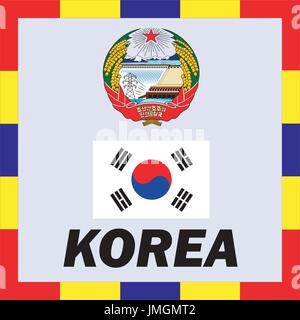 Gazzetta alfieri, bandiera e rivestire di braccio della Corea Illustrazione Vettoriale