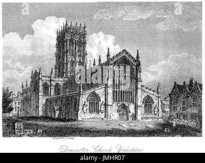 Una incisione della chiesa di Doncaster, nello Yorkshire scansionati ad alta risoluzione da un libro stampato in 1808. Ritiene copyright free. Foto Stock