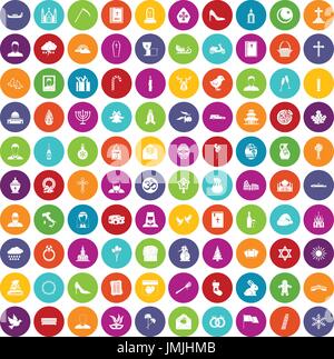 100 chiesa set di icone di colore Illustrazione Vettoriale