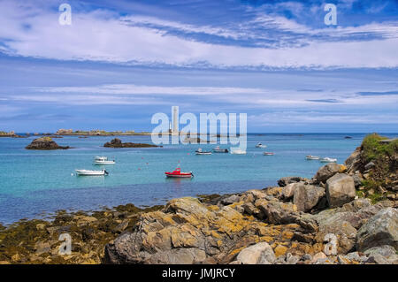 Phare de l'Ile Vierge lighthouse in Bretagna, Francia Foto Stock