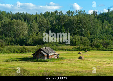 Vecchia casa in legno in campagna, British Columbia, Canada Foto Stock