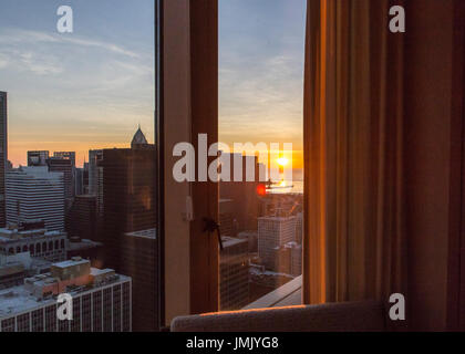 Chicago alba sul lago Michigan Foto Stock