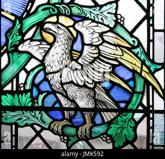 Vetrata raffigurante un'Aquila - uno dei quattro bestie apocalittiche - ciò che simboleggiano l evangelista Giovanni Foto Stock
